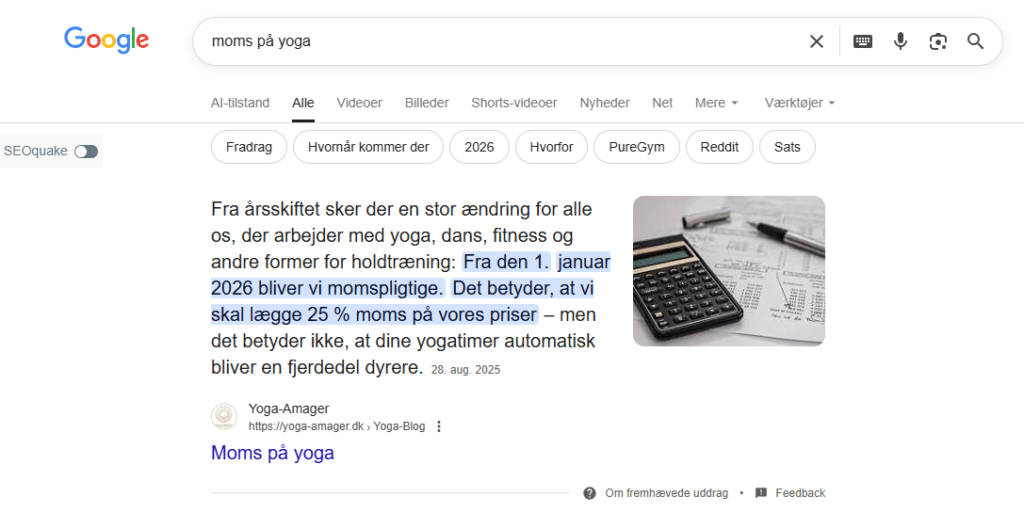 Case: #1 placering på Google og AI Overview synlighed for Yoga-Amager