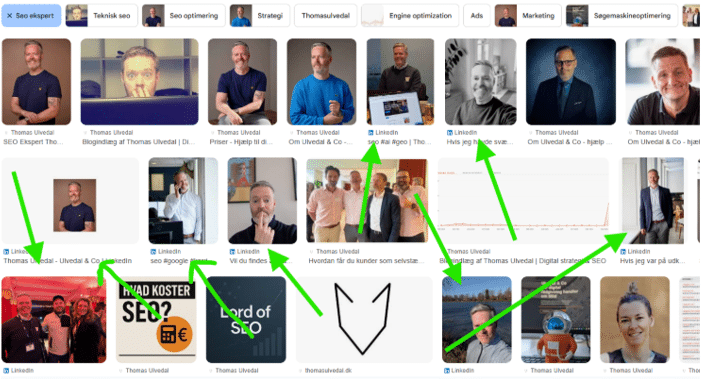 Eksempel på Google AI Overview der trækker kilder og SEO-optimeringstips direkte fra LinkedIn-artikler.