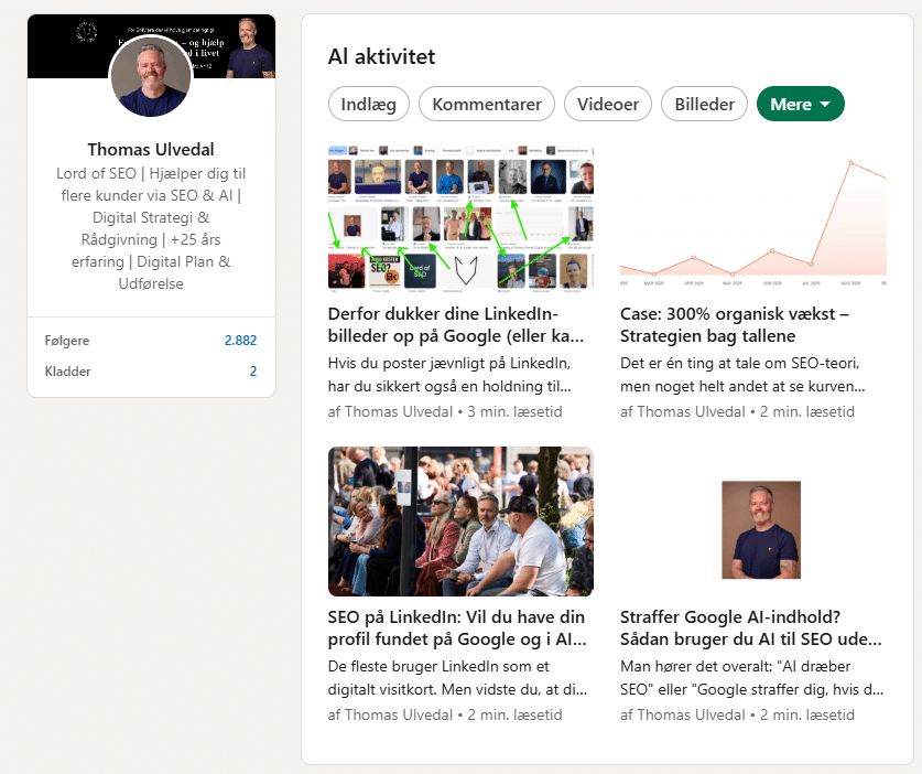 Ved at skrive artikler på LinkedIn og linke dem med din hjemmeside kan du øge din autoritet overfor Google